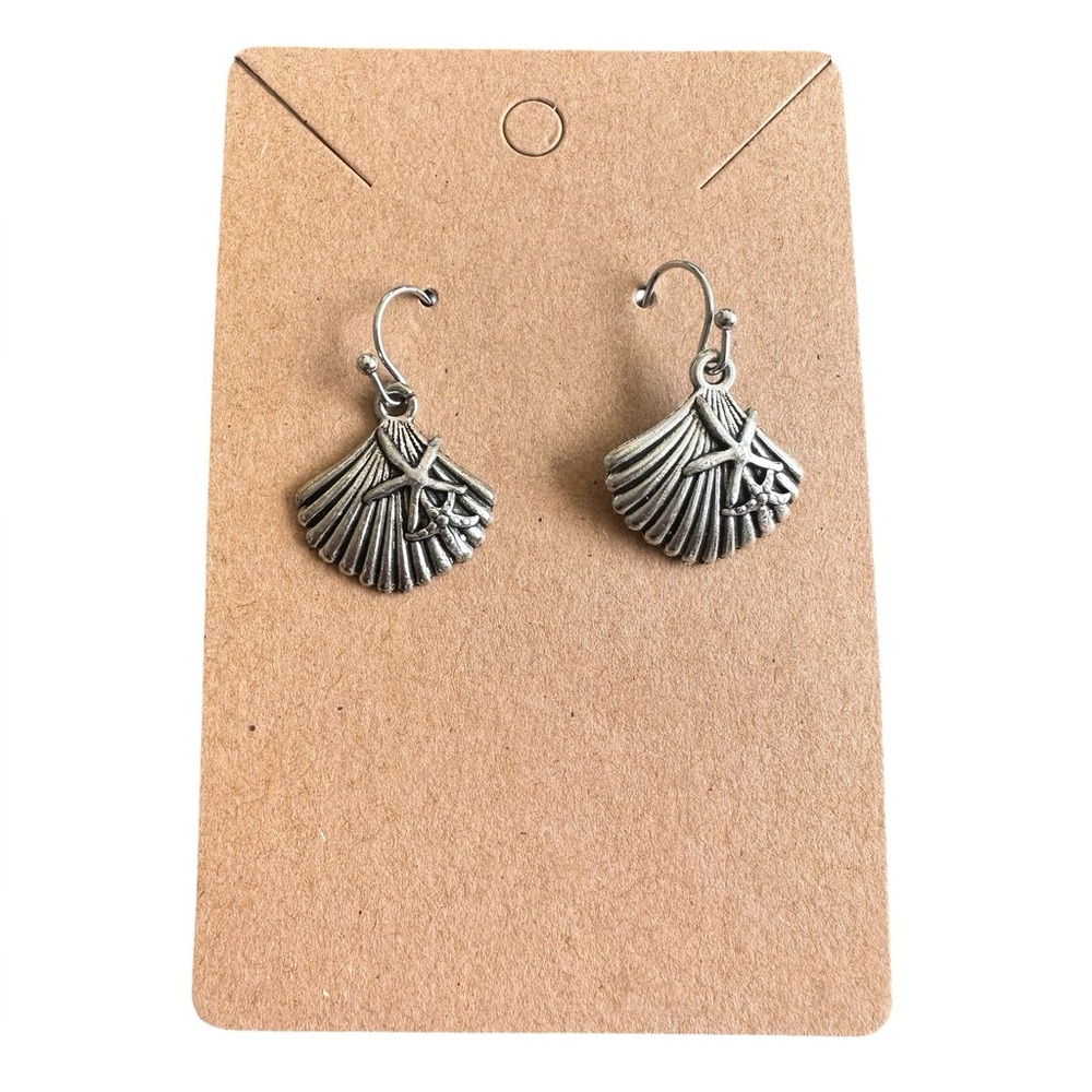 Silver Shell Design with Sea Star Detail Drop Earrings